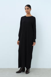 Fitilli Rayon Elbise - Siyah