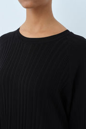 Fitilli Rayon Elbise - Siyah