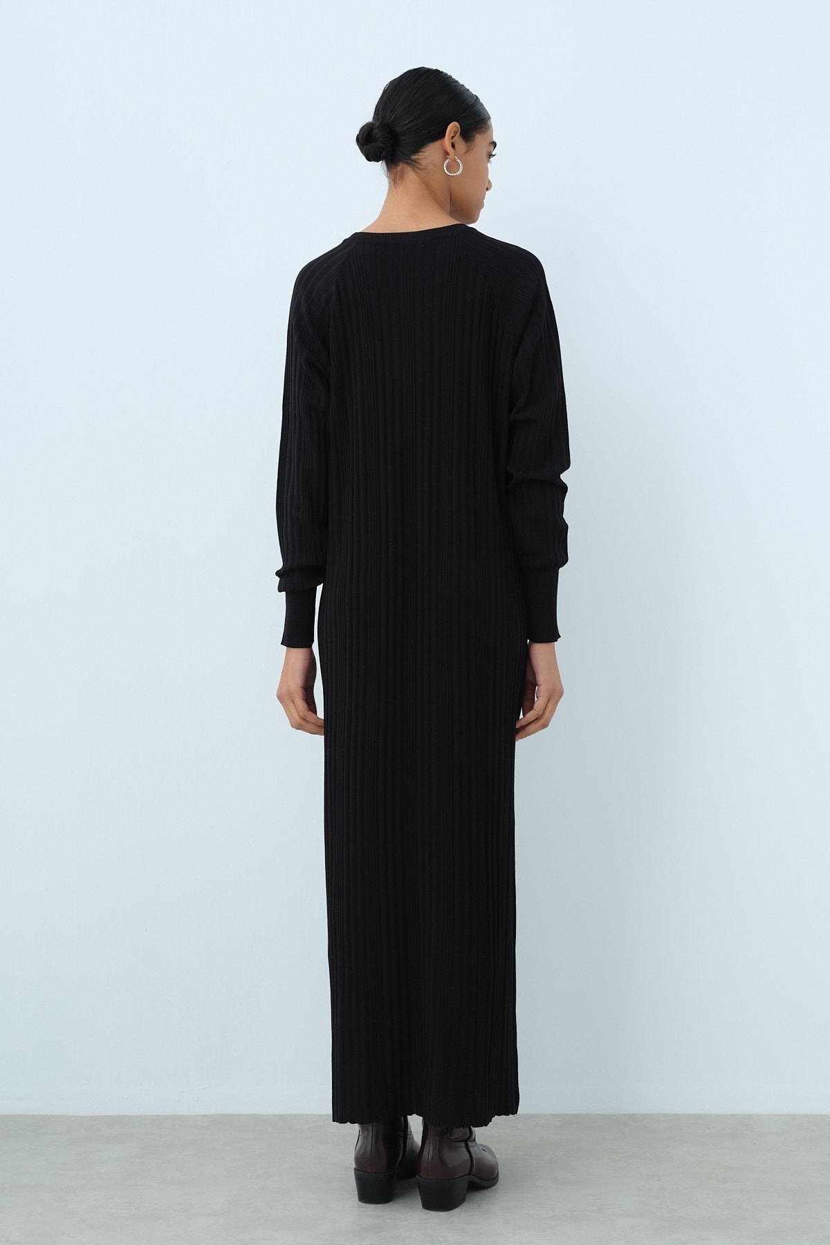 Fitilli Rayon Elbise - Siyah