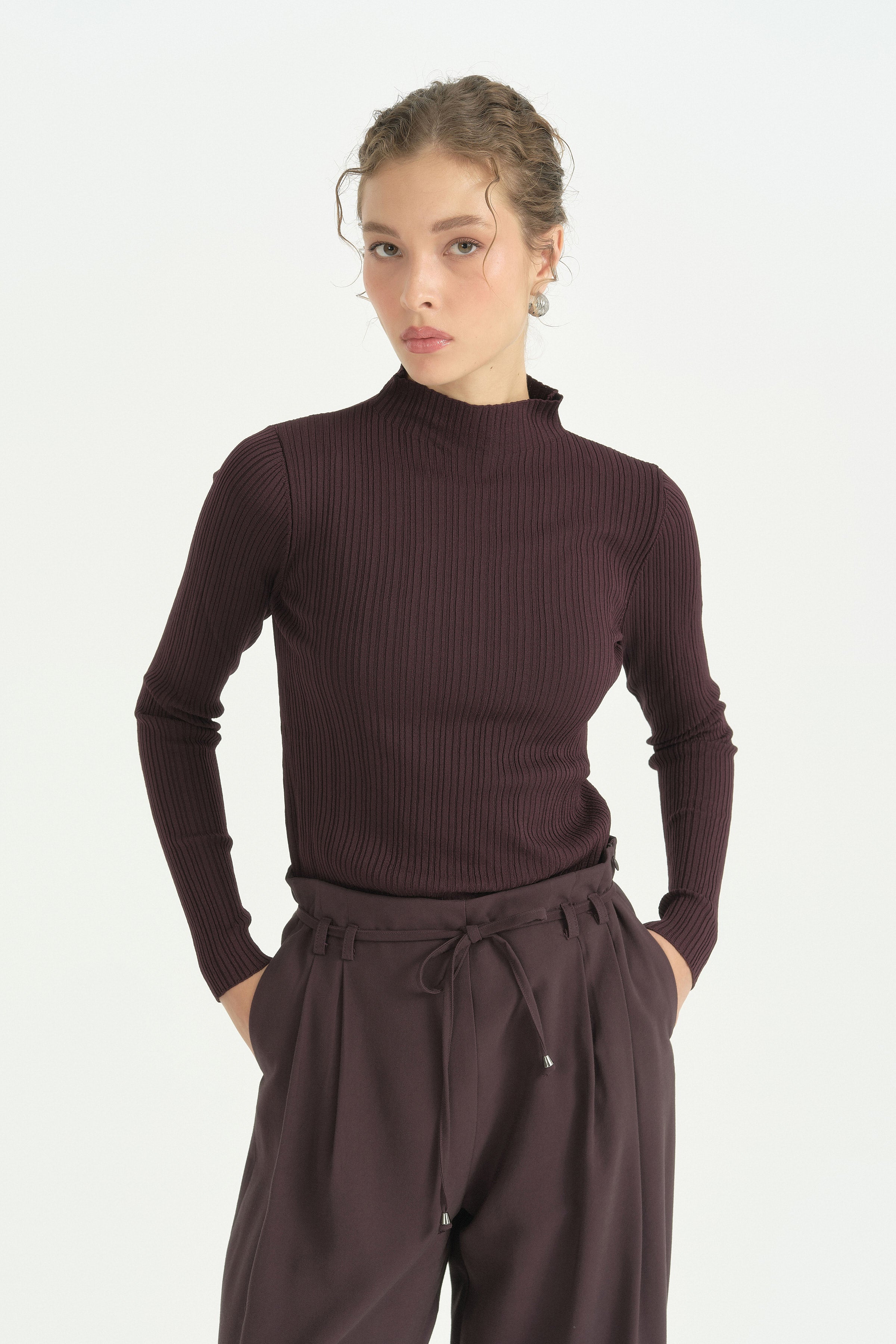 Fitilli Triko Body Bluz - Mürdüm