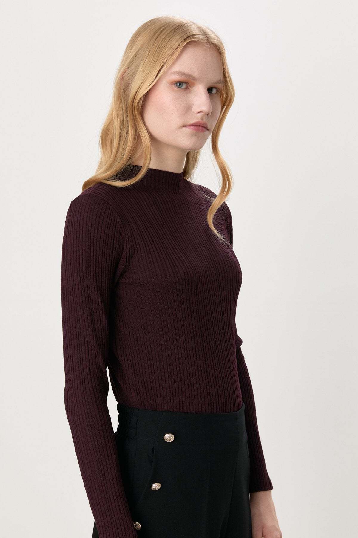 Fitilli Triko Rayon Bluz - Bordo