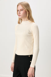 Ribbed Rayon Blouse - Ecru