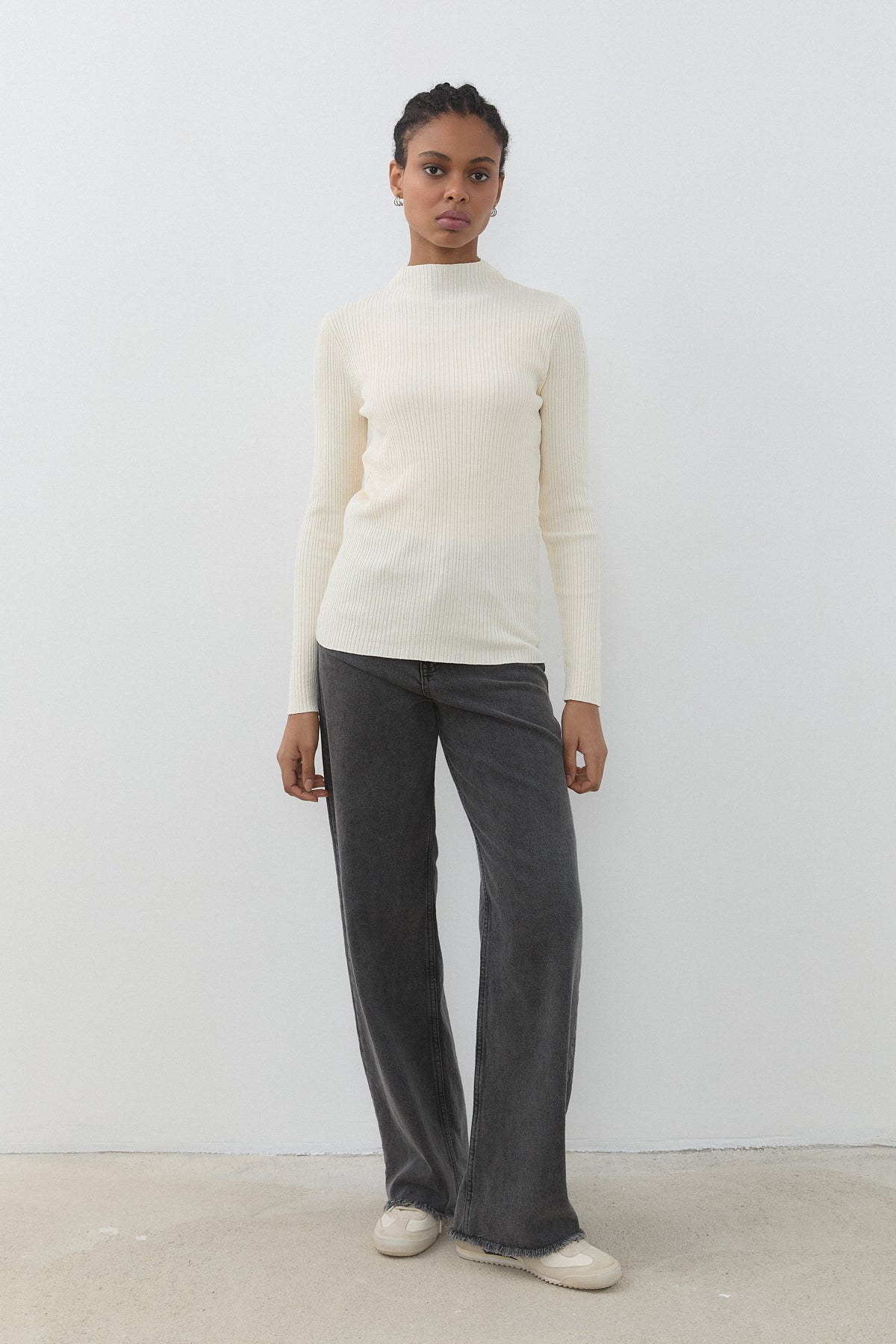 Ribbed Rayon Blouse - Ecru