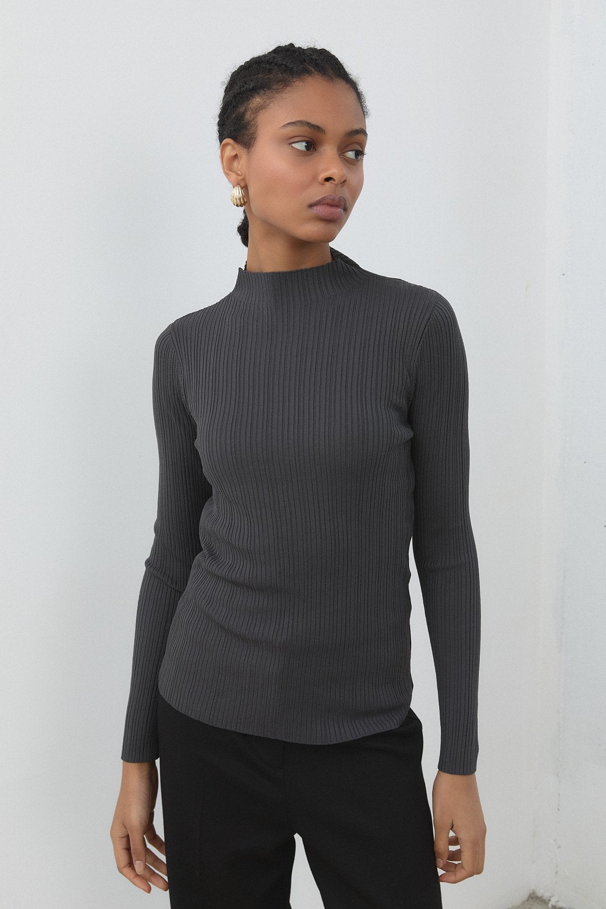 Fitilli Triko Rayon Bluz - Füme