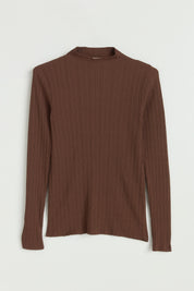 Fitilli Triko Rayon Bluz - Kahve