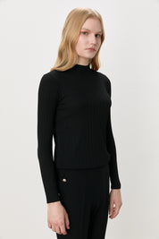 Fitilli Triko Rayon Bluz - Siyah