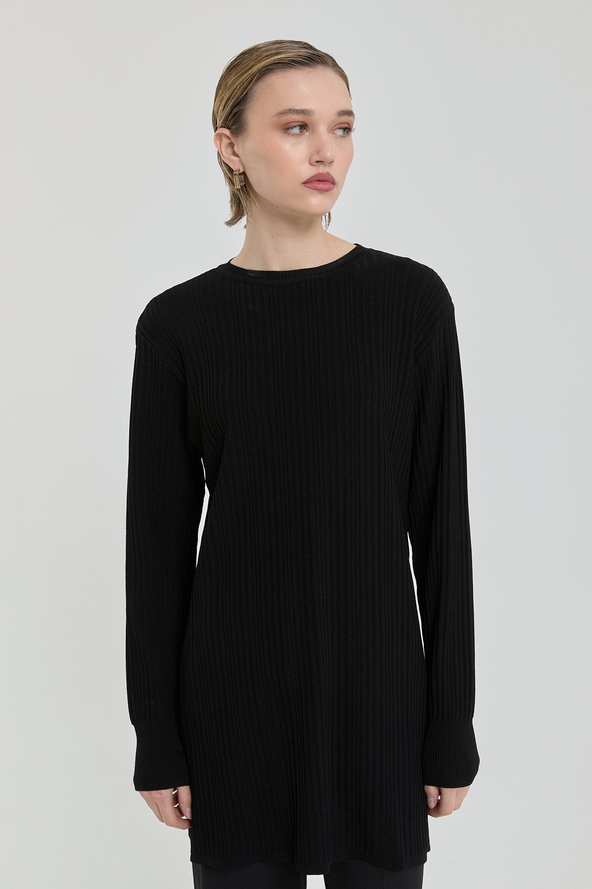 Fitilli Triko Tunik - Siyah