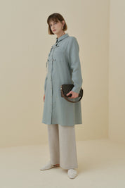 Linen Tunic with Bow and Pocket Detail - Mint
