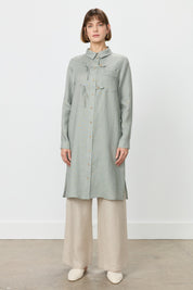 Linen Tunic with Bow and Pocket Detail - Mint