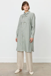 Linen Tunic with Bow and Pocket Detail - Mint