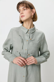 Linen Tunic with Bow and Pocket Detail - Mint