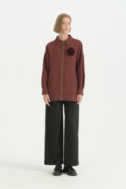 Floral Desen İnce Kapitone Ceket - Bordo
