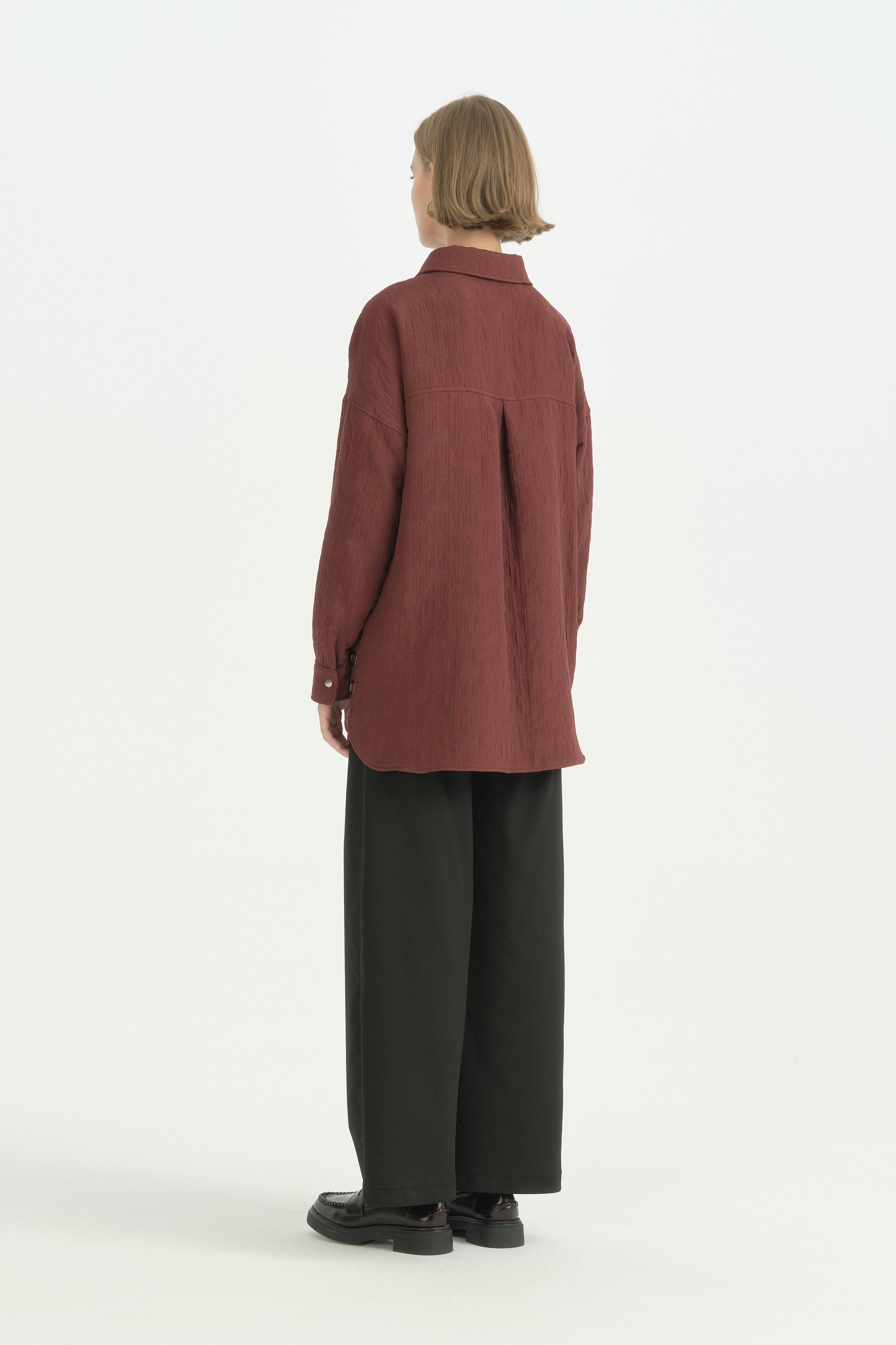 Floral Desen İnce Kapitone Ceket - Bordo