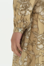 Floral Desenli Büzgülü Elbise - Olive