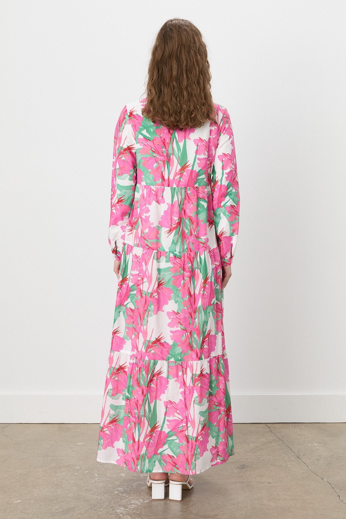 Floral Desenli Büzgülü Empirme Elbise - Pembe