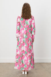 Floral Desenli Büzgülü Empirme Elbise - Pembe