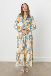 Floral Patterned Ruched Embroidered Dress - Salmon