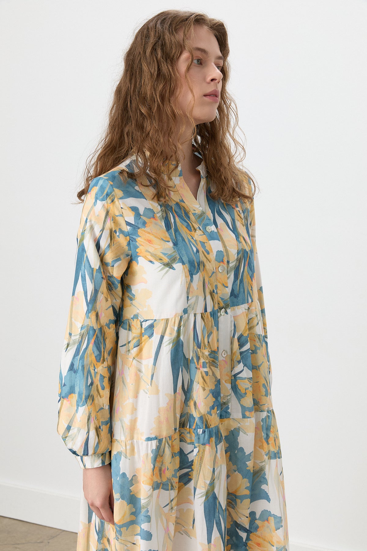 Floral Patterned Ruched Embroidered Dress - Salmon
