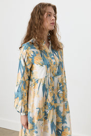 Floral Patterned Ruched Embroidered Dress - Salmon