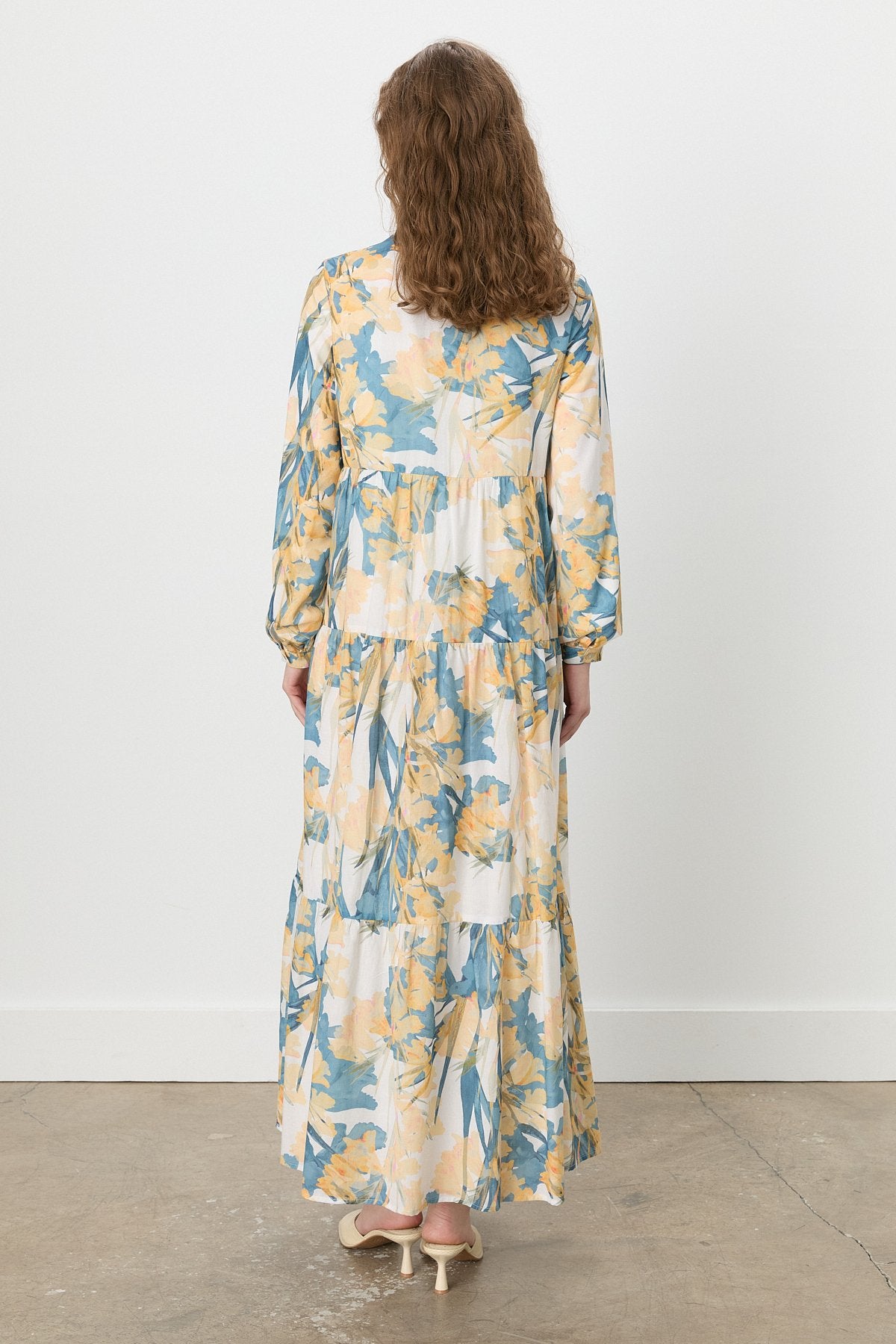 Floral Patterned Ruched Embroidered Dress - Salmon