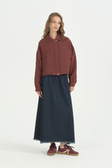 Floral Desenli Crop Kapitone Ceket - Bordo