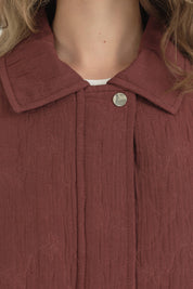 Floral Desenli Crop Kapitone Ceket - Bordo