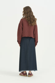 Floral Desenli Crop Kapitone Ceket - Bordo