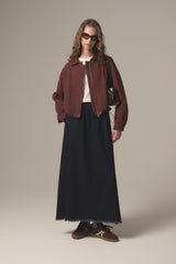 Floral Desenli Crop Kapitone Ceket - Bordo