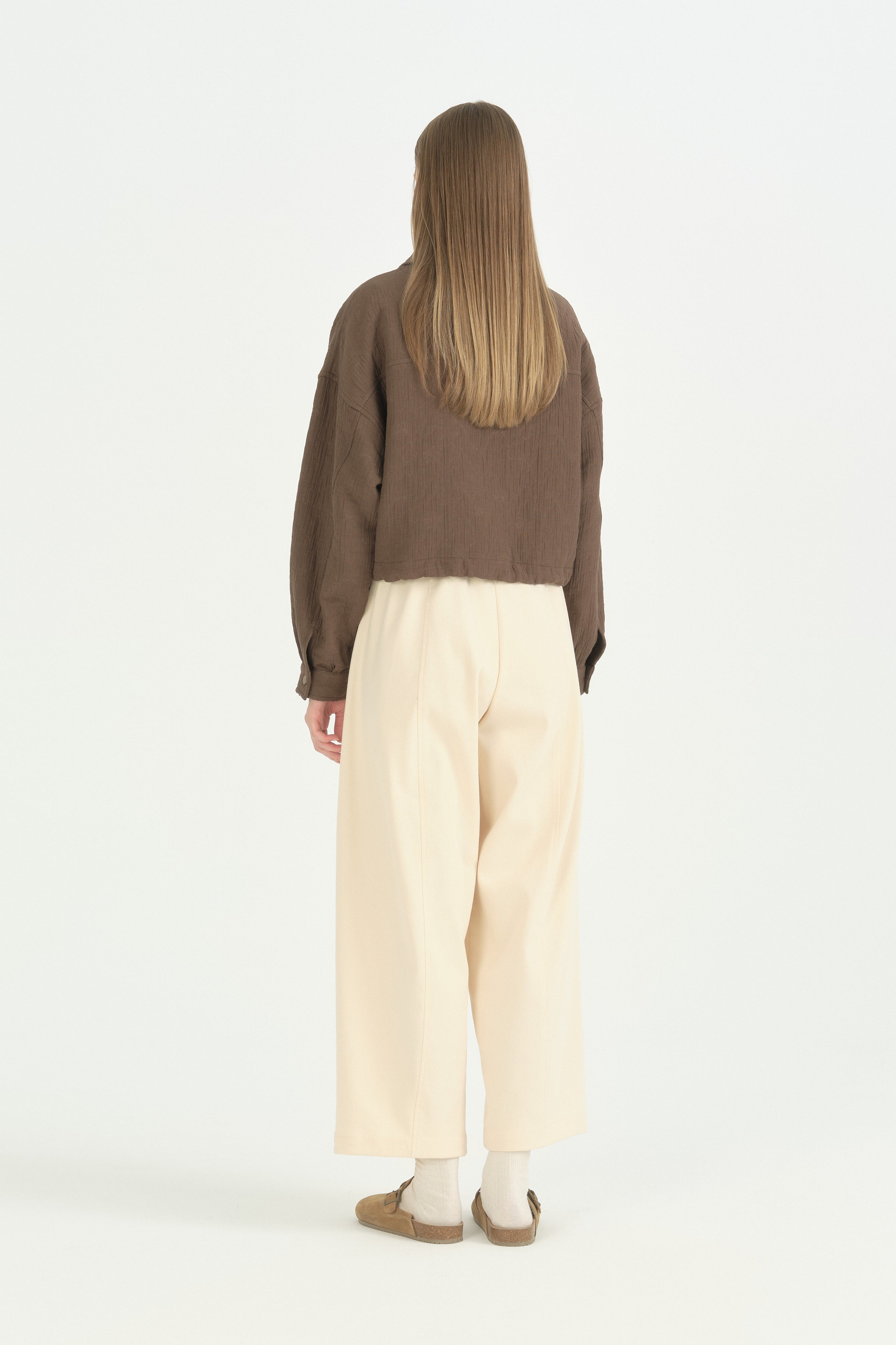 Floral Desenli Crop Kapitone Ceket - Kahve