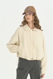 Floral Desenli Crop Kapitone Ceket - Krem