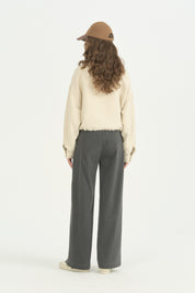 Floral Desenli Crop Kapitone Ceket - Krem