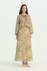 Floral Desenli Kloş Etek - Olive