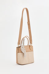 Braided Tote Bag with Scarf Accessory - Beige