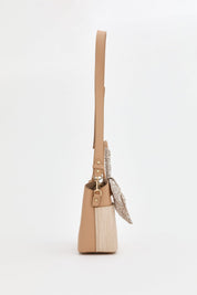 Braided Tote Bag with Scarf Accessory - Beige