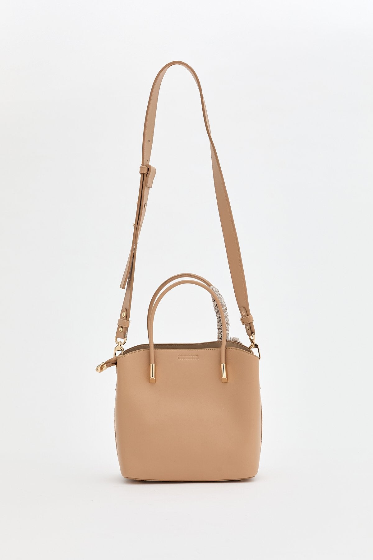Braided Tote Bag with Scarf Accessory - Beige
