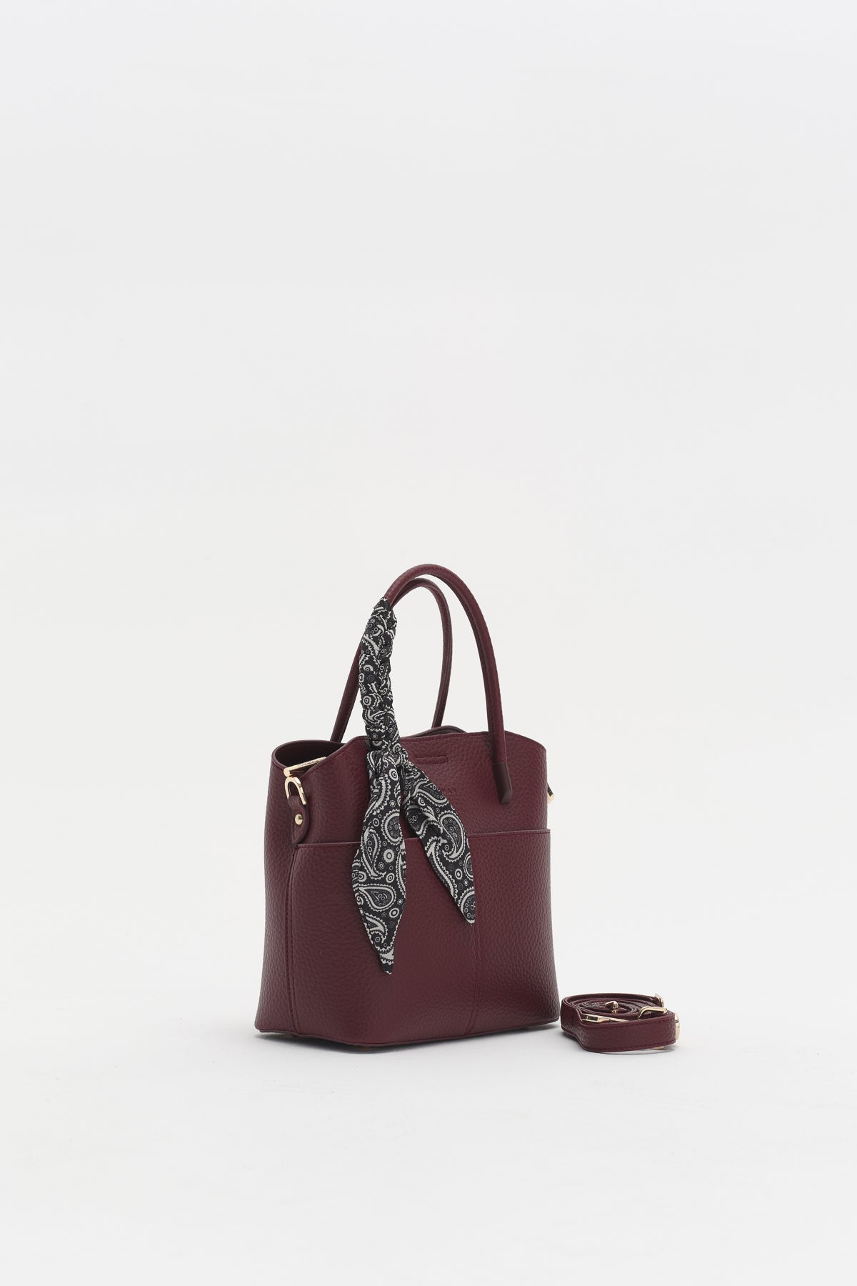 Fular Aksesuarlı Satchel Çanta - Bordo