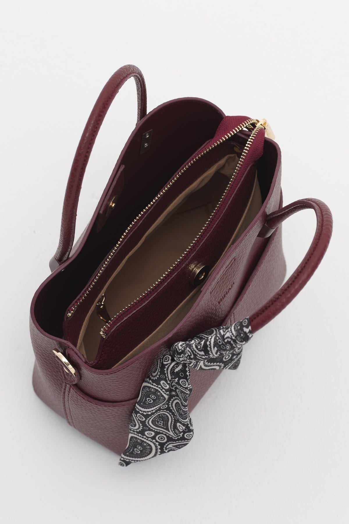 Fular Aksesuarlı Satchel Çanta - Bordo