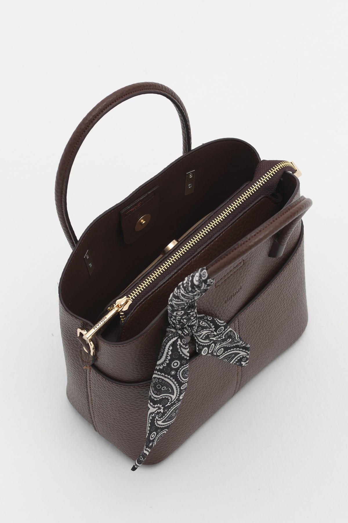 Fular Aksesuarlı Satchel Çanta - Kahve