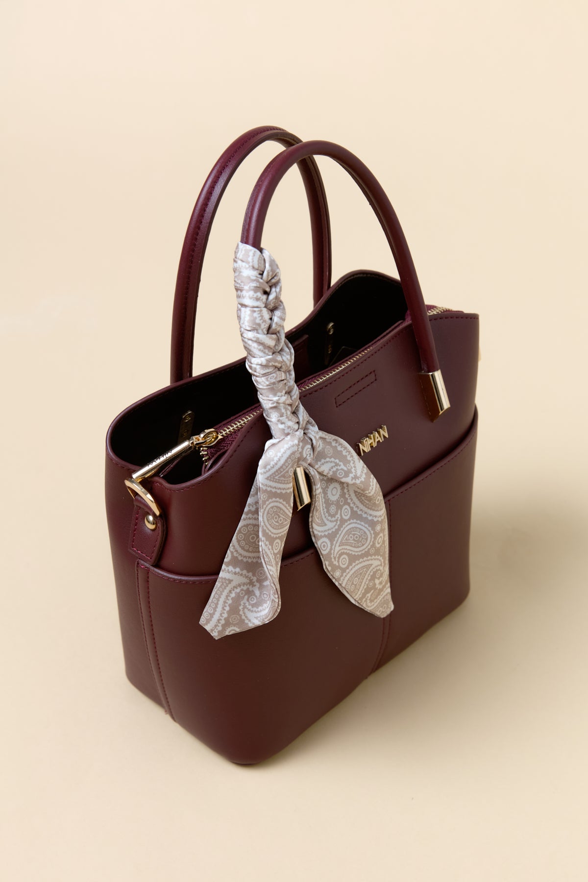 Tote Bag with Scarf Accessory - Burgundy