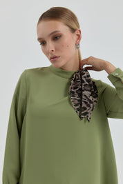 Asymmetrical Tunic with Scarf Detail - Olive