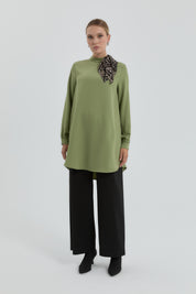 Asymmetrical Tunic with Scarf Detail - Olive