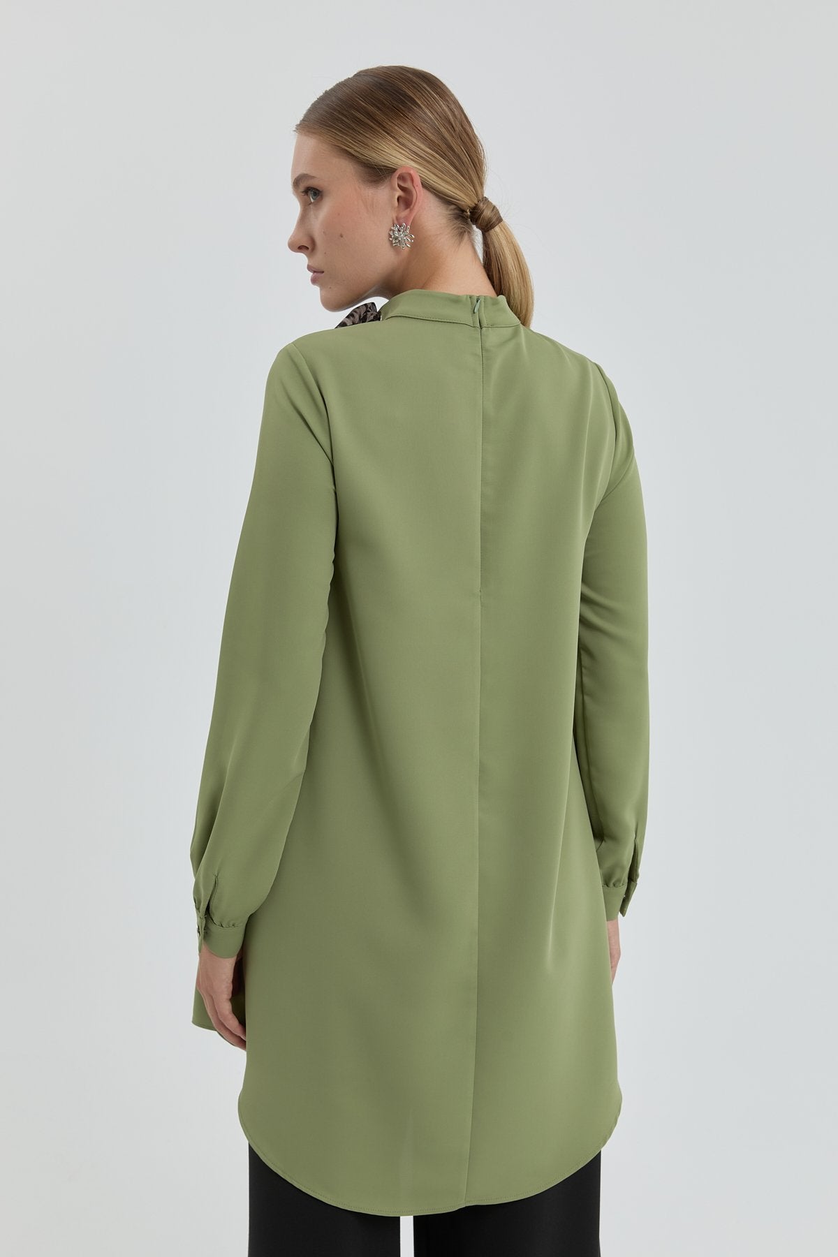 Asymmetrical Tunic with Scarf Detail - Olive