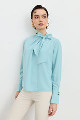 Elegant Blouse with Scarf Detail - Aqua