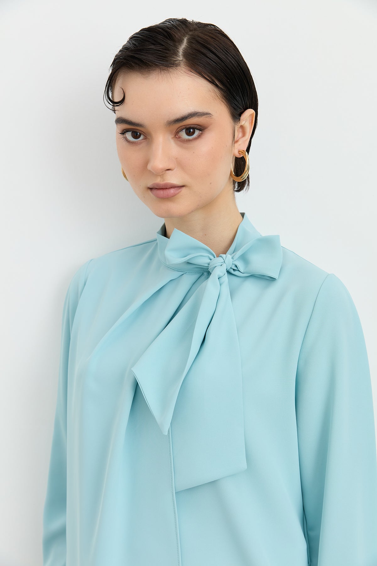 Elegant Blouse with Scarf Detail - Aqua