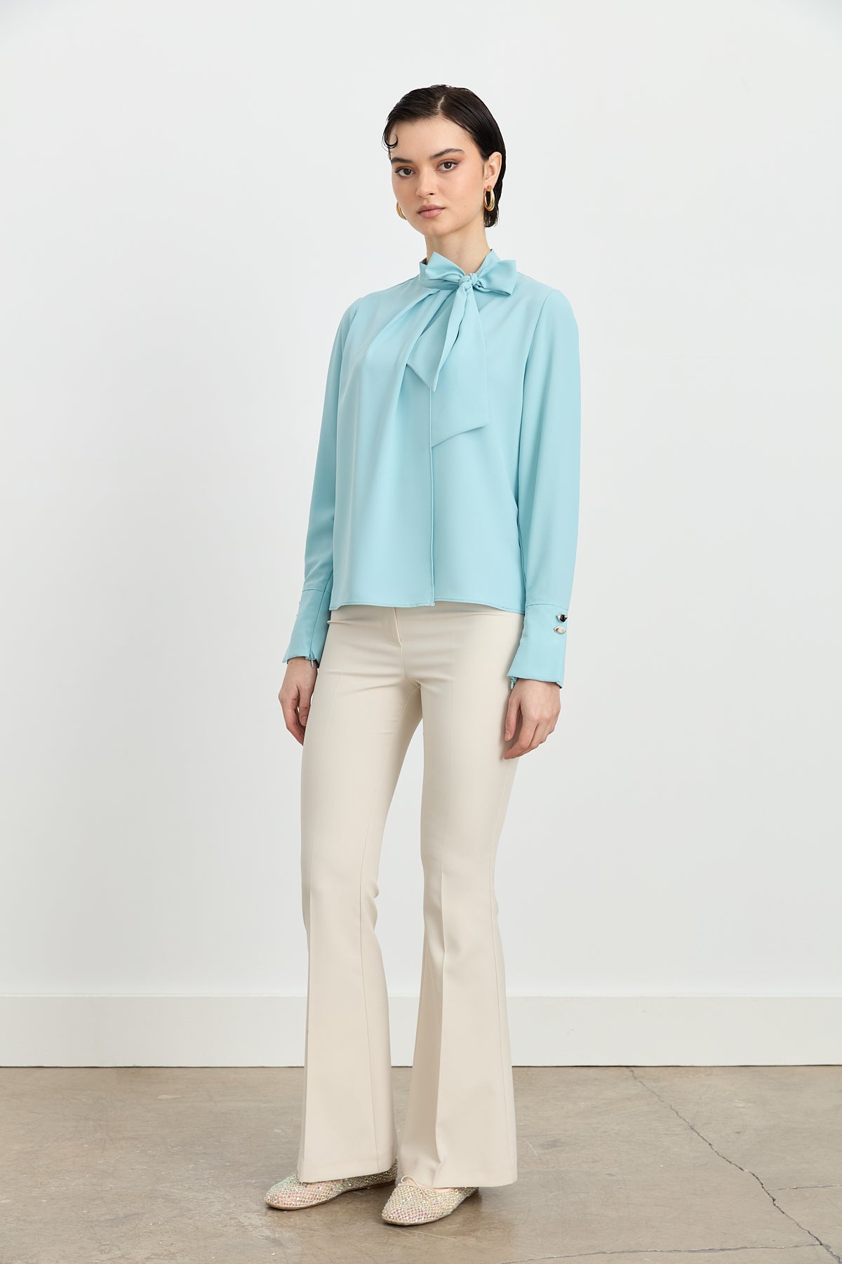 Elegant Blouse with Scarf Detail - Aqua