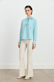 Elegant Blouse with Scarf Detail - Aqua