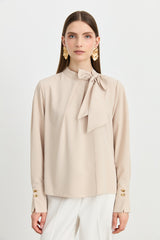 Elegant Blouse with Scarf Detail - Beige