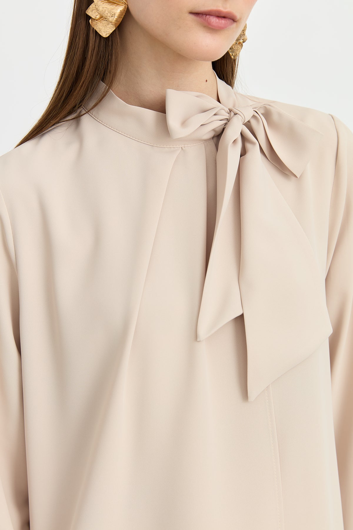 Elegant Blouse with Scarf Detail - Beige