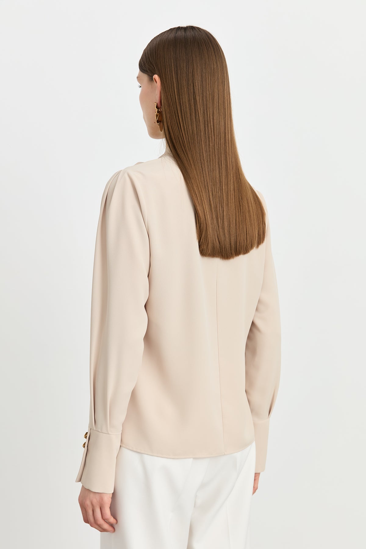 Elegant Blouse with Scarf Detail - Beige