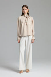 Elegant Blouse with Scarf Detail - Beige